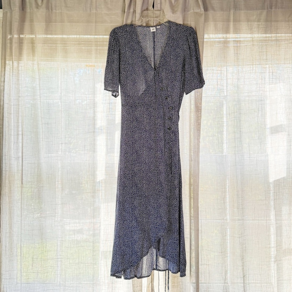 Gap Navy Dot Midi Wrap Dress - size M